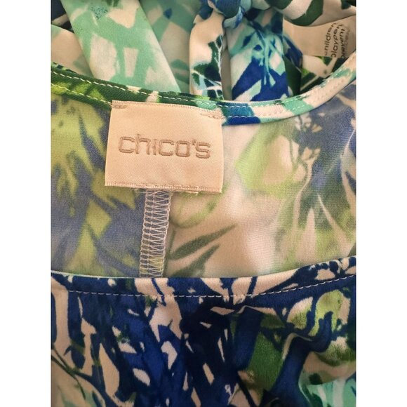 Chicos 3 Womens  Blue Tropical  Short Sleeve Asymmetrical Midi Dress Size XL - Picture 3 of 14